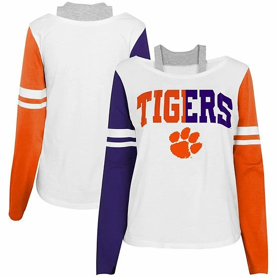Outerstuff Girls Youth White Clemson Tigers Twofer Long Sleeve T-Shirt 3 Outerstuff Girls Youth White Clemson Tigers Twofer Long Sleeve T-Shirt