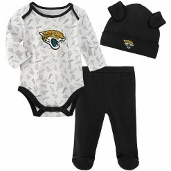 Outerstuff Newborn & Infant White/Black Jacksonville Jaguars Greatest Lil Player Bodysuit, Pants & Cuffed Knit Hat Set