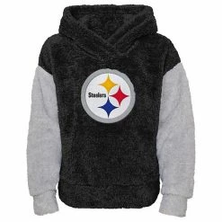 Outerstuff Girls Youth Black/Gray Pittsburgh Steelers Game Time Teddy Fleece Pullover Hoodie