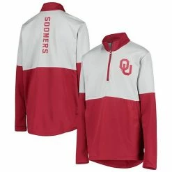 Outerstuff Youth Gray/Crimson Oklahoma Sooners Quick Snap Spine Print Quarter-Zip Jacket