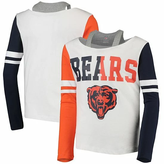 Outerstuff Girls Youth White Chicago Bears Faded Long Sleeve T-Shirt 3 Outerstuff Girls Youth White Chicago Bears Faded Long Sleeve T-Shirt