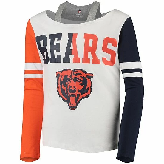 Outerstuff Girls Youth White Chicago Bears Faded Long Sleeve T-Shirt 5 Outerstuff Girls Youth White Chicago Bears Faded Long Sleeve T-Shirt - Image 3