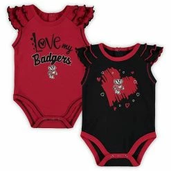Outerstuff Girls Newborn & Infant Red/Black Wisconsin Badgers Two-Pack Touchdown Bodysuit Set