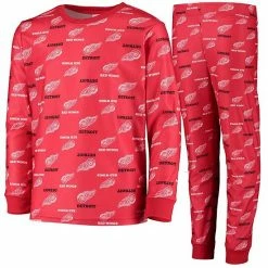 Outerstuff Youth Red Detroit Red Wings Allover Print Long Sleeve T-Shirt And Pants Sleep Set