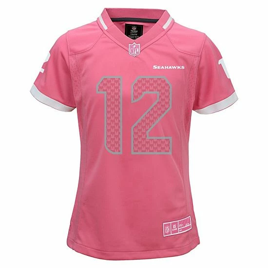 Outerstuff Girls Youth Pink Seattle Seahawks Bubble Gum Jersey 5 Outerstuff Girls Youth Pink Seattle Seahawks Bubble Gum Jersey - Image 3