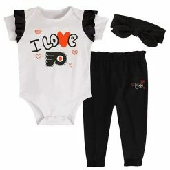 Outerstuff Girls Infant White/Black Philadelphia Flyers I Love Hockey Bodysuit Pants & Headband Set