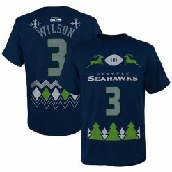 Outerstuff Youth Russell Wilson College Navy Seattle Seahawks Holiday Name & Number T-Shirt