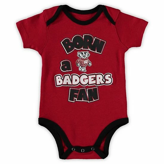 Outerstuff Newborn & Infant Red/Black/Heathered Gray Wisconsin Badgers Born A Fan Three-Piece Bodysuit Set 5 Outerstuff Newborn & Infant Red/Black/Heathered Gray Wisconsin Badgers Born A Fan Three-Piece Bodysuit Set - Image 3