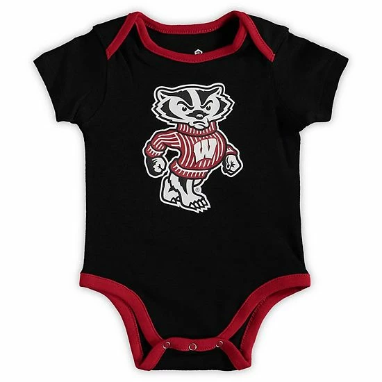 Outerstuff Newborn & Infant Red/Black/Heathered Gray Wisconsin Badgers Born A Fan Three-Piece Bodysuit Set 6 Outerstuff Newborn & Infant Red/Black/Heathered Gray Wisconsin Badgers Born A Fan Three-Piece Bodysuit Set - Image 4