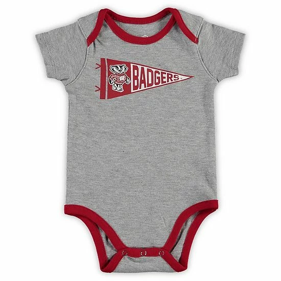 Outerstuff Newborn & Infant Red/Black/Heathered Gray Wisconsin Badgers Born A Fan Three-Piece Bodysuit Set 7 Outerstuff Newborn & Infant Red/Black/Heathered Gray Wisconsin Badgers Born A Fan Three-Piece Bodysuit Set - Image 5