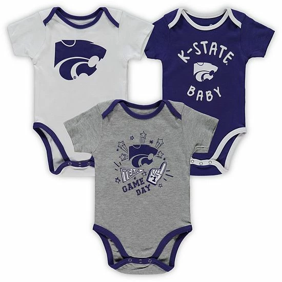 Outerstuff Newborn & Infant Purple/White/Heathered Gray Kansas State Wildcats 3-Pack Champ Bodysuit Set 3 Outerstuff Newborn & Infant Purple/White/Heathered Gray Kansas State Wildcats 3-Pack Champ Bodysuit Set