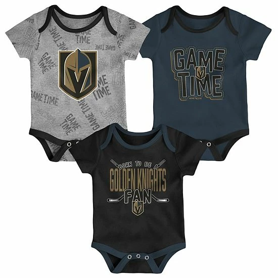 Outerstuff Newborn & Infant Black/Charcoal/Heathered Gray Vegas Golden Knights Game Time Three-Piece Bodysuit Set 3 Outerstuff Newborn & Infant Black/Charcoal/Heathered Gray Vegas Golden Knights Game Time Three-Piece Bodysuit Set
