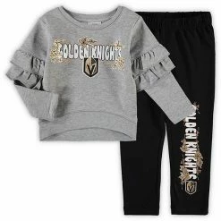 Outerstuff Girls Toddler Heathered Gray/Black Vegas Golden Knights Ice Flower Sherpa Pullover Sweatshirt & Leggings Set