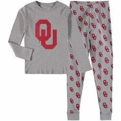Outerstuff Youth Heathered Gray Oklahoma Sooners Long Sleeve T-Shirt & Pant Sleep Set