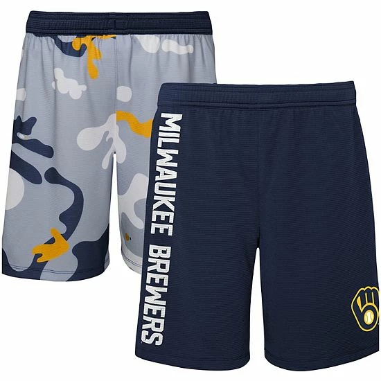 Outerstuff Youth Navy Milwaukee Brewers Camo Newsies Active Shorts 4 Outerstuff Youth Navy Milwaukee Brewers Camo Newsies Active Shorts - Image 2