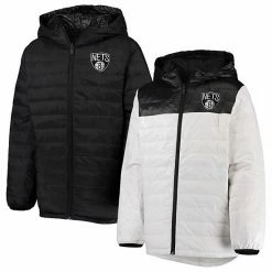 Outerstuff Youth White Brooklyn Nets Double Dribble Reversible Packable Full-Zip Puffer Jacket