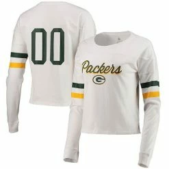Outerstuff Juniors White Green Bay Packers Carli Crop Long Sleeve T-Shirt