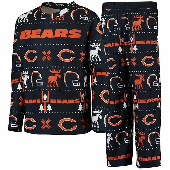 Outerstuff Youth Navy Chicago Bears Logo Allover Print Long Sleeve T-Shirt & Pants Holiday Pajamas Sleep Set 4 Outerstuff Youth Navy Chicago Bears Logo Allover Print Long Sleeve T-Shirt & Pants Holiday Pajamas Sleep Set - Image 2