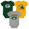 Outerstuff Infant Green/Gold/Heathered Gray Green Bay Packers 3-Pack Game On Bodysuit Set