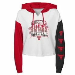 Outerstuff Youth White Chicago Bulls Color Run Cropped Pullover Hoodie