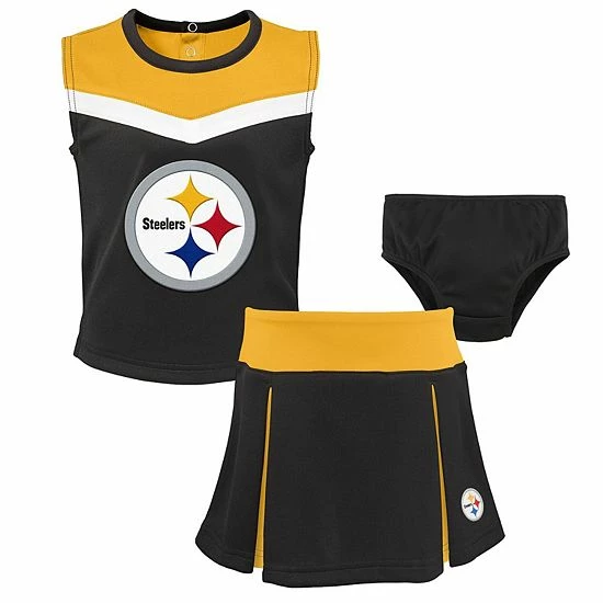 Outerstuff Girls Preschool Black Pittsburgh Steelers Two-Piece Spirit Cheer Cheerleader Set With Bloomers 3 Outerstuff Girls Preschool Black Pittsburgh Steelers Two-Piece Spirit Cheer Cheerleader Set With Bloomers
