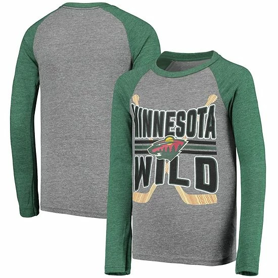 Outerstuff Youth Heathered Gray/Heathered Green Minnesota Wild Square Up Raglan Tri-Blend Long Sleeve T-Shirt 4 Outerstuff Youth Heathered Gray/Heathered Green Minnesota Wild Square Up Raglan Tri-Blend Long Sleeve T-Shirt - Image 2