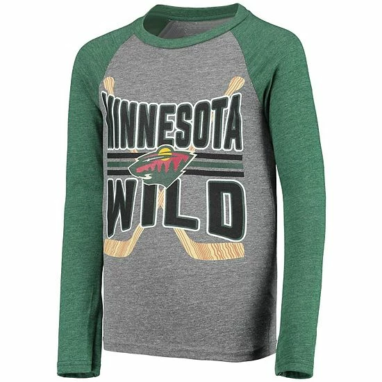 Outerstuff Youth Heathered Gray/Heathered Green Minnesota Wild Square Up Raglan Tri-Blend Long Sleeve T-Shirt 5 Outerstuff Youth Heathered Gray/Heathered Green Minnesota Wild Square Up Raglan Tri-Blend Long Sleeve T-Shirt - Image 3