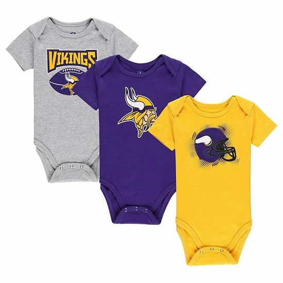 Outerstuff Infant Purple/Gold/Heathered Gray Minnesota Vikings 3-Pack Game On Bodysuit Set 3 Outerstuff Infant Purple/Gold/Heathered Gray Minnesota Vikings 3-Pack Game On Bodysuit Set
