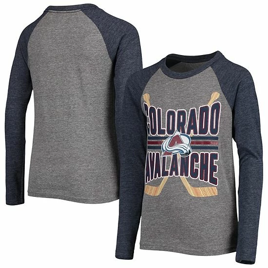 Outerstuff Youth Heathered Gray/Heathered Navy Colorado Avalanche Square Up Tri-Blend Raglan Long Sleeve T-Shirt 4 Outerstuff Youth Heathered Gray/Heathered Navy Colorado Avalanche Square Up Tri-Blend Raglan Long Sleeve T-Shirt - Image 2