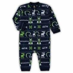 Outerstuff Newborn & Infant Navy Seattle Seahawks Banded Long Sleeve Holiday Pajamas Full-Zip Jumper