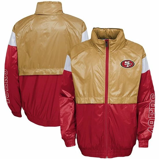 Outerstuff Youth Gold/Scarlet San Francisco 49ers Goal Line Stance Full-Zip Hoodie Windbreaker 3 Outerstuff Youth Gold/Scarlet San Francisco 49ers Goal Line Stance Full-Zip Hoodie Windbreaker