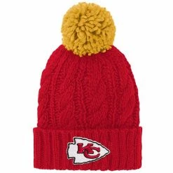 Outerstuff Girls Youth Red Kansas City Chiefs Team Cable Cuffed Knit Hat With Pom