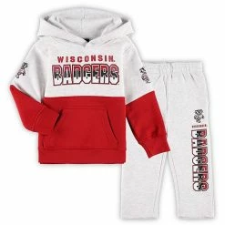 Outerstuff Toddler Heather Gray/Red Wisconsin Badgers Playmaker Pullover Hoodie & Pants Set -Outerstuff shop unnamed file 1585