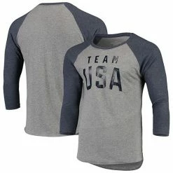 Outerstuff Men's Heathered Gray/Navy Team USA Team Player Long Sleeve Raglan T-Shirt