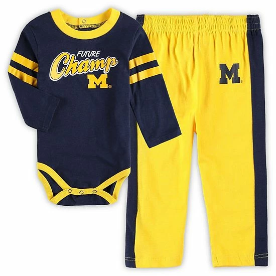 Outerstuff Newborn & Infant Navy/Maize Michigan Wolverines Little Kicker Long Sleeve Bodysuit & Sweatpants Set 4 Outerstuff Newborn & Infant Navy/Maize Michigan Wolverines Little Kicker Long Sleeve Bodysuit & Sweatpants Set - Image 2