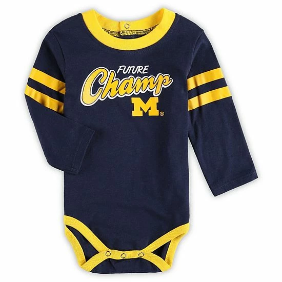 Outerstuff Newborn & Infant Navy/Maize Michigan Wolverines Little Kicker Long Sleeve Bodysuit & Sweatpants Set 5 Outerstuff Newborn & Infant Navy/Maize Michigan Wolverines Little Kicker Long Sleeve Bodysuit & Sweatpants Set - Image 3