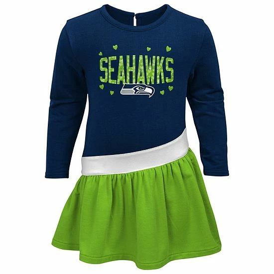 Outerstuff Girls Infant College Navy/Neon Green Seattle Seahawks Heart To Heart Jersey Tri-Blend Dress 5 Outerstuff Girls Infant College Navy/Neon Green Seattle Seahawks Heart To Heart Jersey Tri-Blend Dress - Image 3