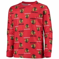Outerstuff Youth Red Chicago Blackhawks Allover Print Long Sleeve T-Shirt And Pants Sleep Set -Outerstuff shop unnamed file 1876