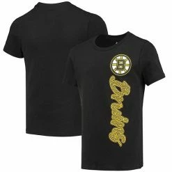 Outerstuff Girls Youth Black Boston Bruins Chenille Script T-Shirt