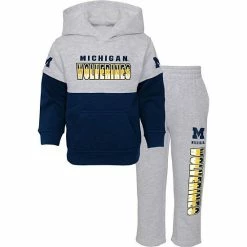 Alternative view of Outerstuff Infant Heather Gray/Navy Michigan Wolverines Playmaker Pullover Hoodie & Pants Set