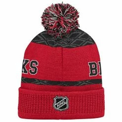 Outerstuff Youth Red Chicago Blackhawks Puck Pattern Cuffed Knit Hat With Pom -Outerstuff shop unnamed file 2236