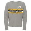 Outerstuff Juniors Heathered Gray Pittsburgh Steelers All Striped Up Raglan Long Sleeve T-Shirt