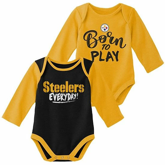 Outerstuff Newborn & Infant Gold/Black Pittsburgh Steelers Little Player Long Sleeve 2-Pack Bodysuit Set 3 Outerstuff Newborn & Infant Gold/Black Pittsburgh Steelers Little Player Long Sleeve 2-Pack Bodysuit Set