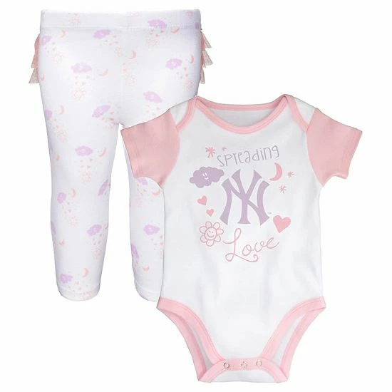 Outerstuff Newborn & Infant White/Pink New York Yankees Spreading Love Bodysuit & Tutu With Leggings Set 3 Outerstuff Newborn & Infant White/Pink New York Yankees Spreading Love Bodysuit & Tutu With Leggings Set