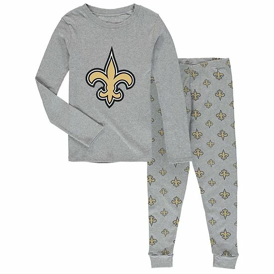 Outerstuff Youth Heathered Gray New Orleans Saints Long Sleeve T-Shirt & Pants Sleep Set 3 Outerstuff Youth Heathered Gray New Orleans Saints Long Sleeve T-Shirt & Pants Sleep Set