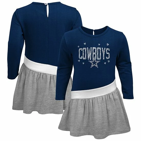 Outerstuff Girls Toddler Navy/Heather Gray Dallas Cowboys Heart To Heart Jersey Tunic Dress 3 Outerstuff Girls Toddler Navy/Heather Gray Dallas Cowboys Heart To Heart Jersey Tunic Dress