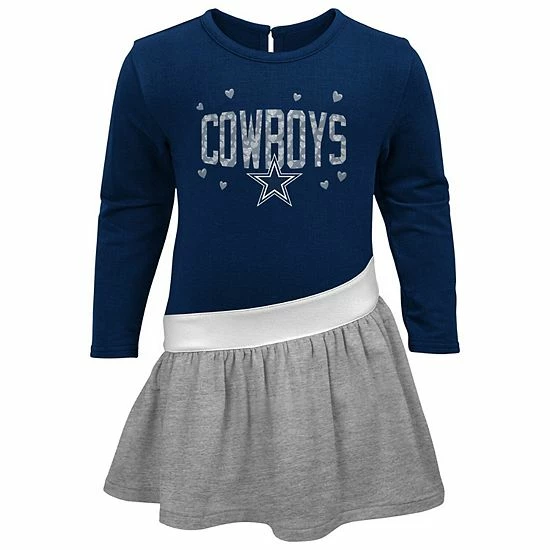Outerstuff Girls Toddler Navy/Heather Gray Dallas Cowboys Heart To Heart Jersey Tunic Dress 5 Outerstuff Girls Toddler Navy/Heather Gray Dallas Cowboys Heart To Heart Jersey Tunic Dress - Image 3