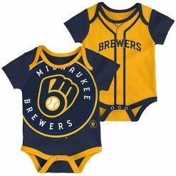 Outerstuff Newborn Navy/Gold Milwaukee Brewers Double Two-Pack Bodysuit Set