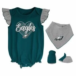 Outerstuff Girls Newborn & Infant Midnight Green/Heathered Gray Philadelphia Eagles All The Love Bodysuit Bib & Booties Set