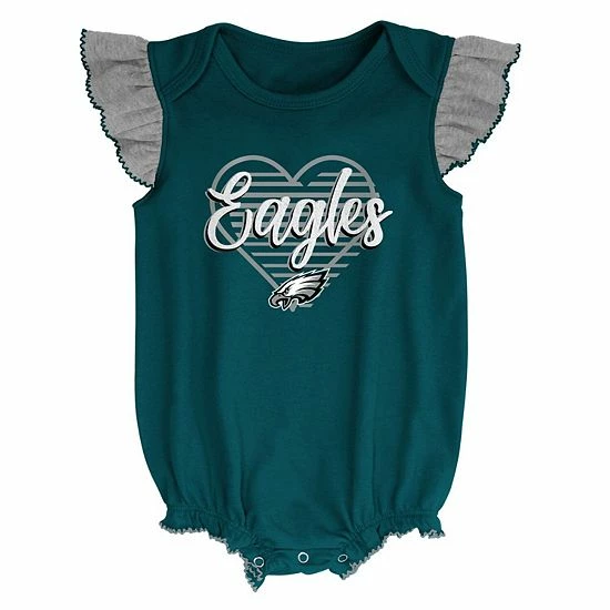 Outerstuff Girls Newborn & Infant Midnight Green/Heathered Gray Philadelphia Eagles All The Love Bodysuit Bib & Booties Set 5 Outerstuff Girls Newborn & Infant Midnight Green/Heathered Gray Philadelphia Eagles All The Love Bodysuit Bib & Booties Set - Image 3
